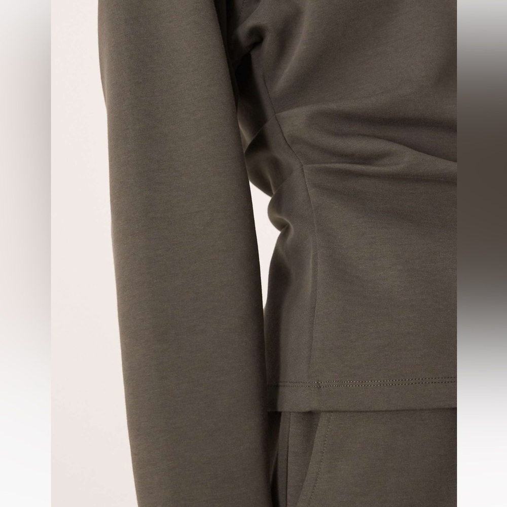 ASOS - top only charcoal gray ruched side peplum long sleeve cinched waist tee - Picture 5 of 6
